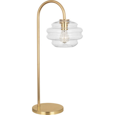 Modern Beehive Glass Table Lamp With Brass Finish - Stylish Smoke Grey & Clear Options - 27.75 Height - Full Range Dimmer Switch - UL Listed Lighting Fixture For Home Decor