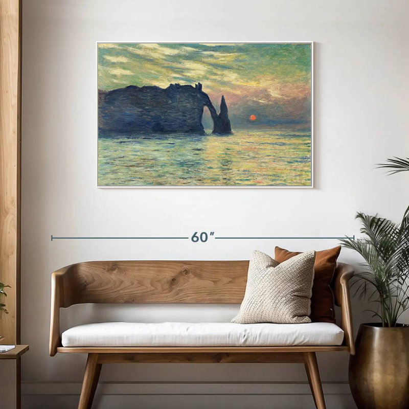 Coucher de soleil sur la falaise d'Etretat, Cadre flottant blanc, 43 po x 29 po