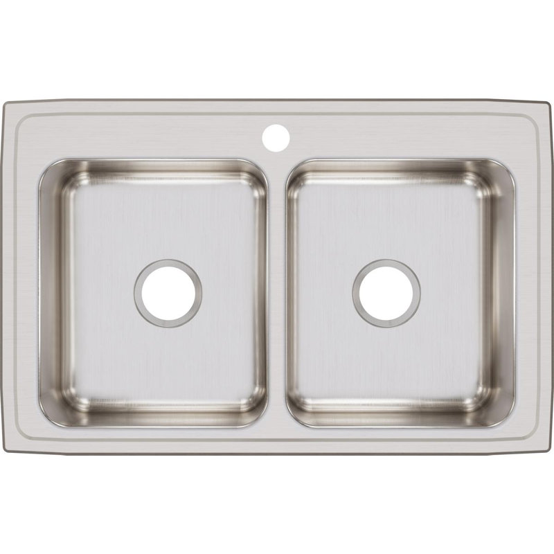 Lustertone 33" L x 21.25" W Double Basin Drop-In Kitchen Sink, 1 hole