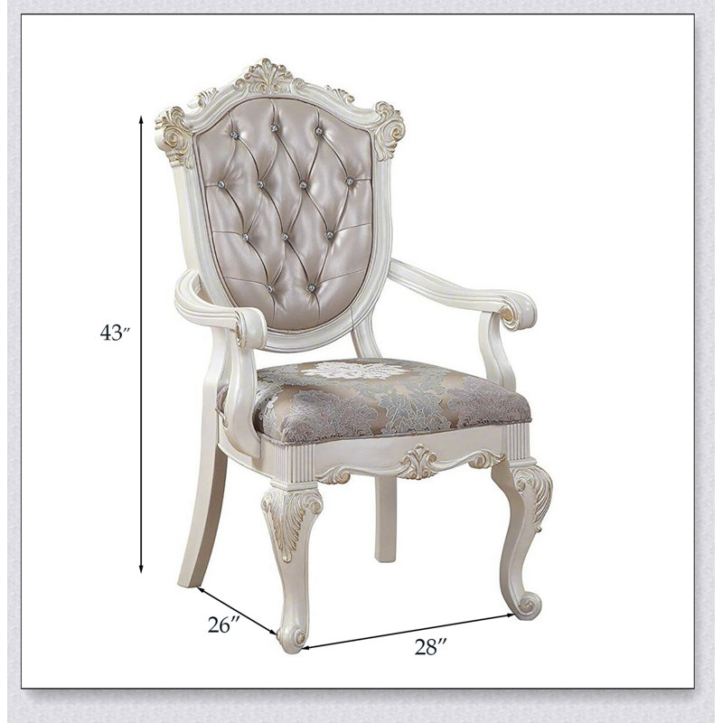 Chaise avec accoudoirs touffetée or rose et blanc perle (ensemble de 2)