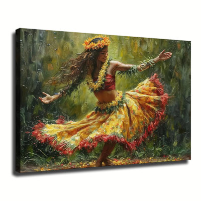 Hawaiian Hula Dancer Canvas Wall Art Framed Ready to Hang Living Room Bedroom Home Decor