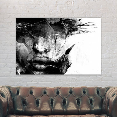 Female Face Abstract Black and White - Wrapped Canvas Graphic Art