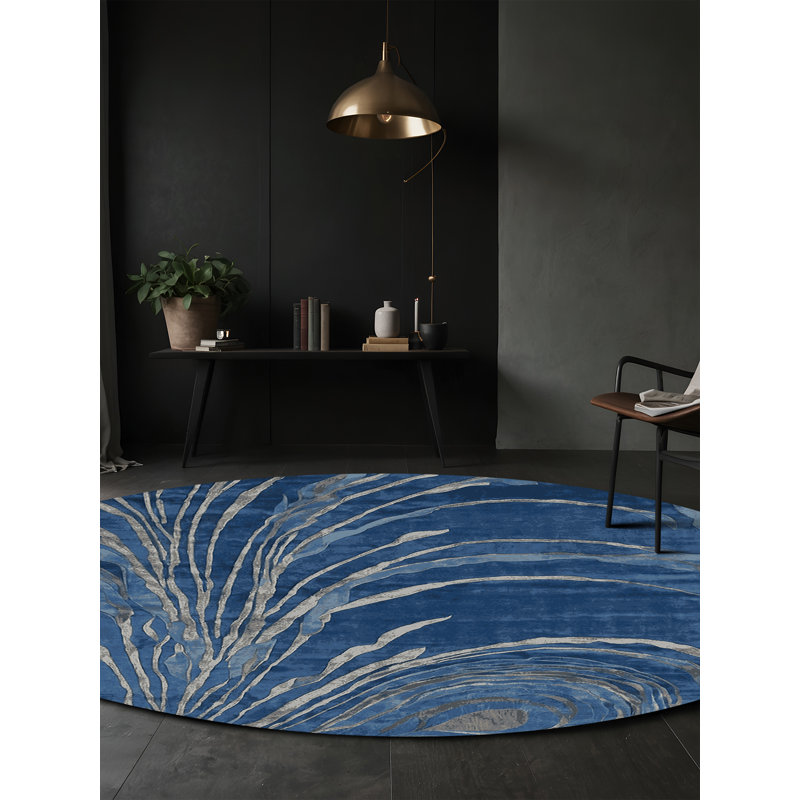 Machine Washable Gray Area Rug, Round 5'