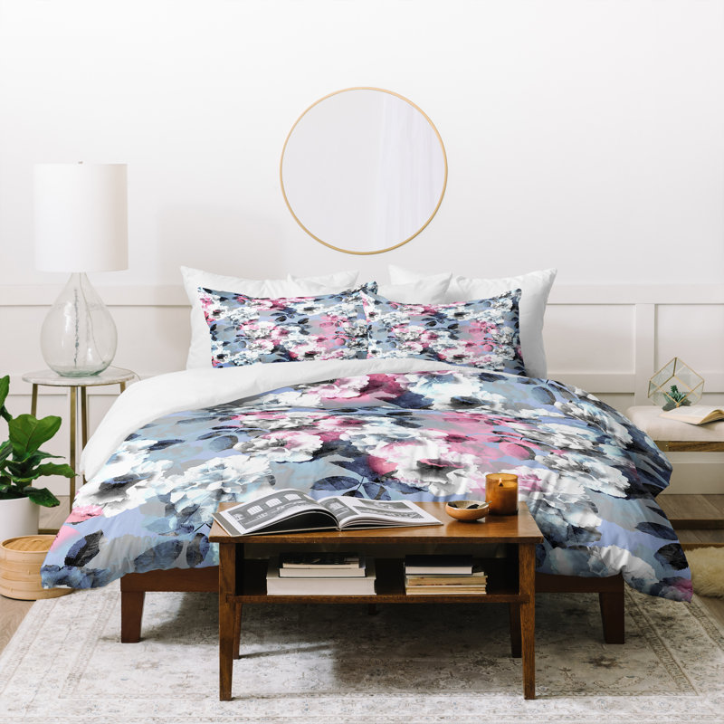 Modern & Contemporary Polyester Floral Duvet Cover, Twin Duvet Cover + 1 Sham
