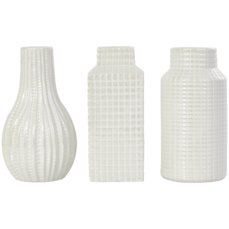 Ummuhan Ceramic Table Vase, Cream, 7.60"H x 3.05"W x 3.15"D