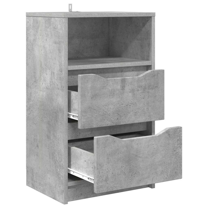 40cm W Manufactured Wood Bedside Table, Concrete Grey