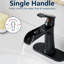 Robinet de lavabo cascade noir mat, plaque de pont, bonde escamotable, tuyaux d'alimentation, poignée simple, conception géométrique, plaque d'installation de valve de cartouche incluse, mat, lignes, une