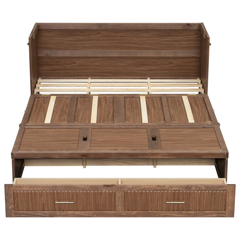 Queen Murphy Bed with Charging Station & Storage Drawer, Natural, Noyer