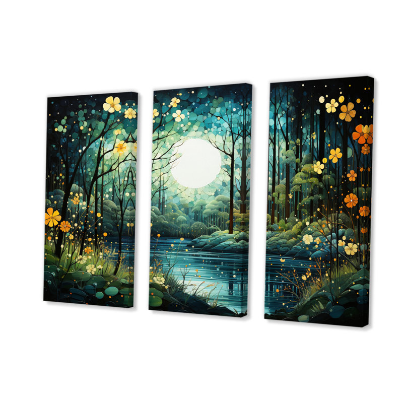 «Forest Enchanted Forest Pointillism I», ensemble d'impressions sur toile, H 28 po x l 36 po x P 1 po