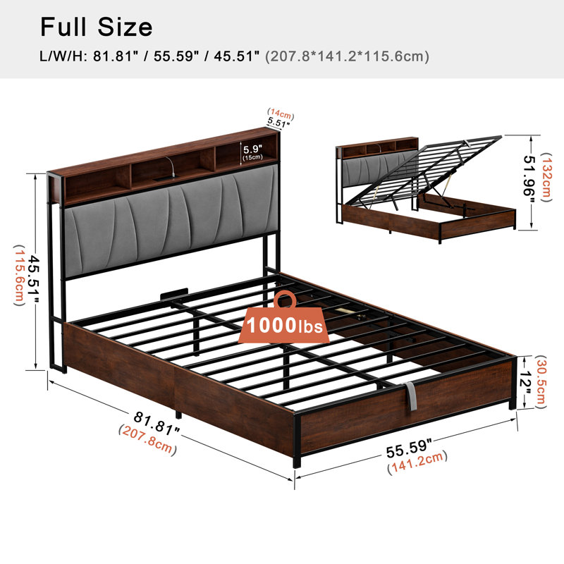 Structure de lit avec rangement DEL Livia, Lit double