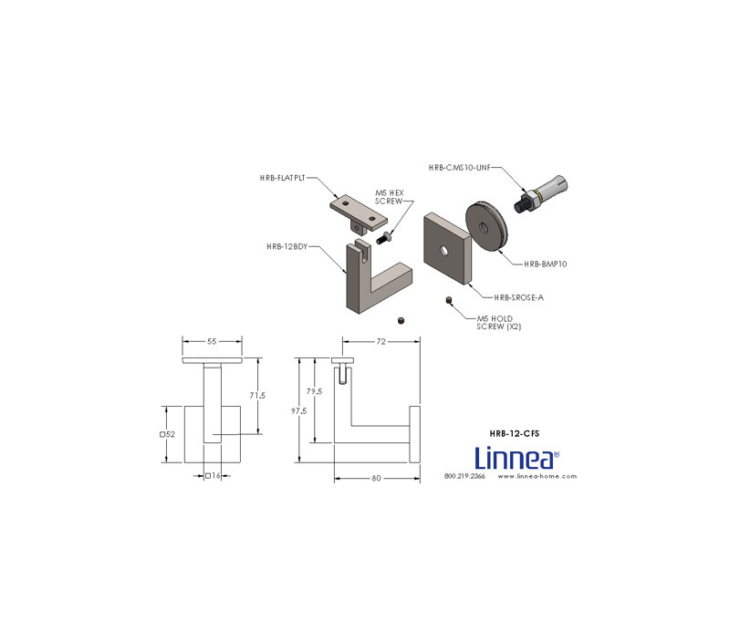 Concrete Mount Handrail Bracket with Square Rose and Flat Plate, Satin Stainless Steel