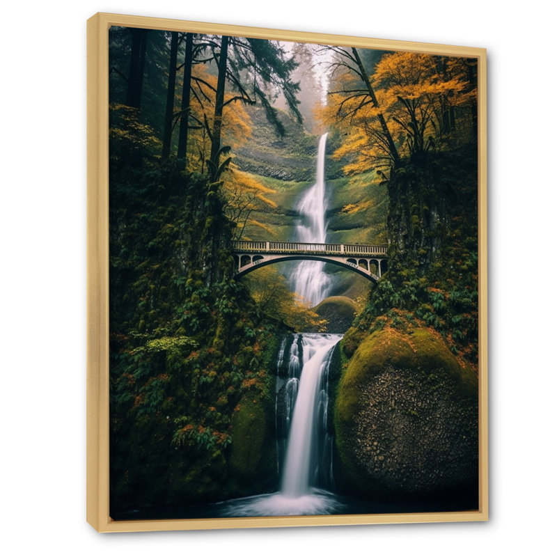 Oregon Multnomah Falls, paysage sur toile, Cadre naturel flottant, H 44 po x l 34 po x P 1,5 po