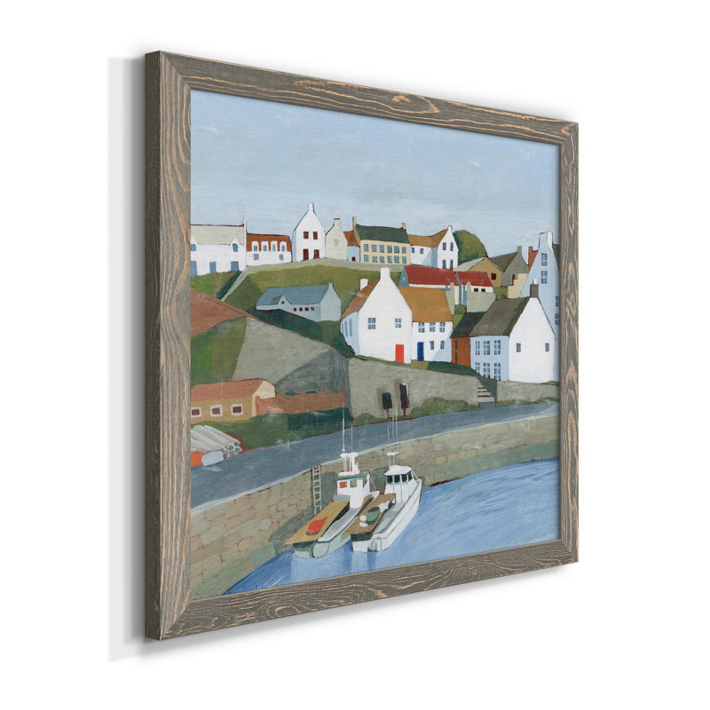 Old Coast Town I - Toile encadrée de qualité supérieure - prête à être accrochée, Encadré gris