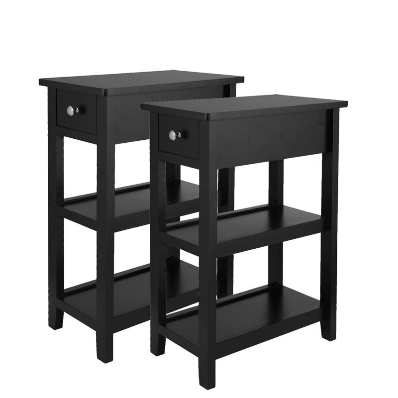 End Table Set with Storage, Black