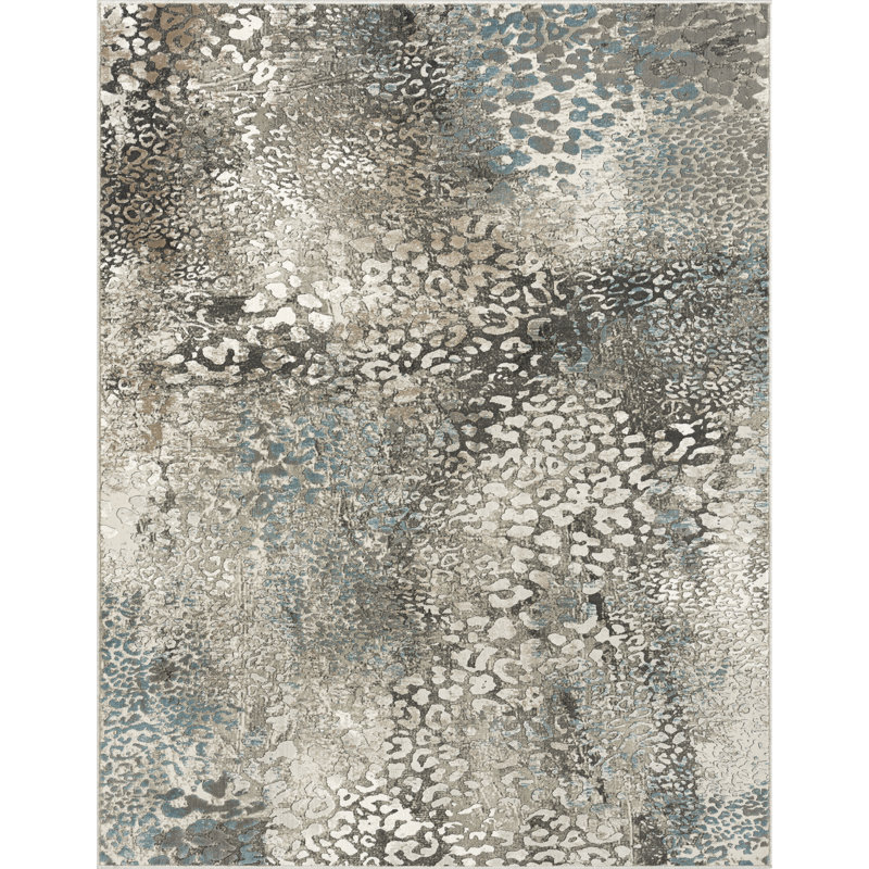 Tapis argenté Serengeti Leopard Melange, Rectangle 5 pi 3 po x 7 pi 6 po