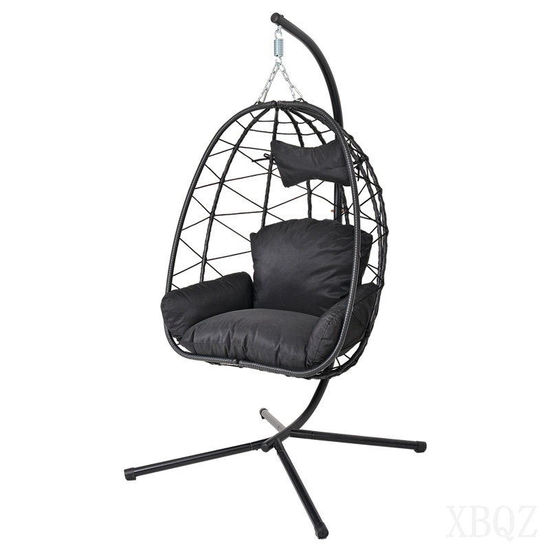 Hanging Egg Chair With Stand Indoor Outdoor Pe Wicker Swing Hammock Chair With Washable Cushion For Patio Bedroom Balcony Garden