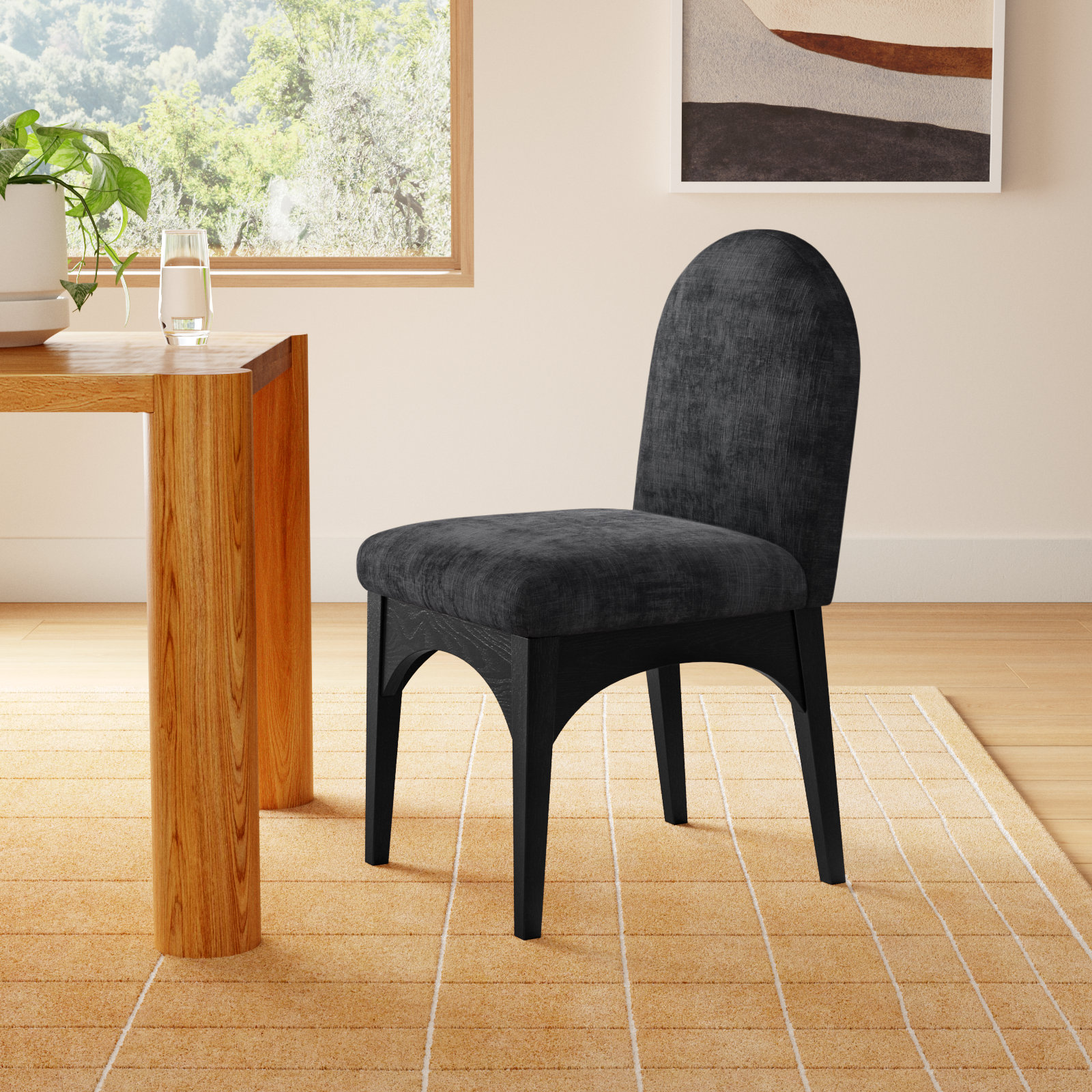 Waldorf Dining Chair, Black, Black Chenille