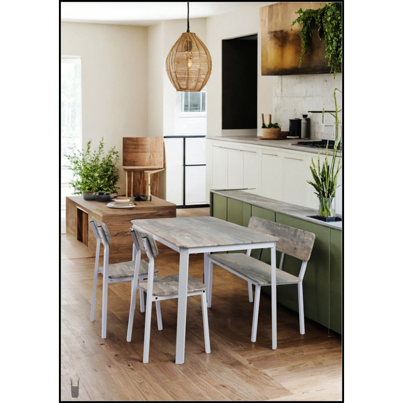Ensemble de table de salle à manger moderne 4 pièces avec grain de bois réaliste, fabrication robuste pour les petits espaces et les maisons contemporaines.