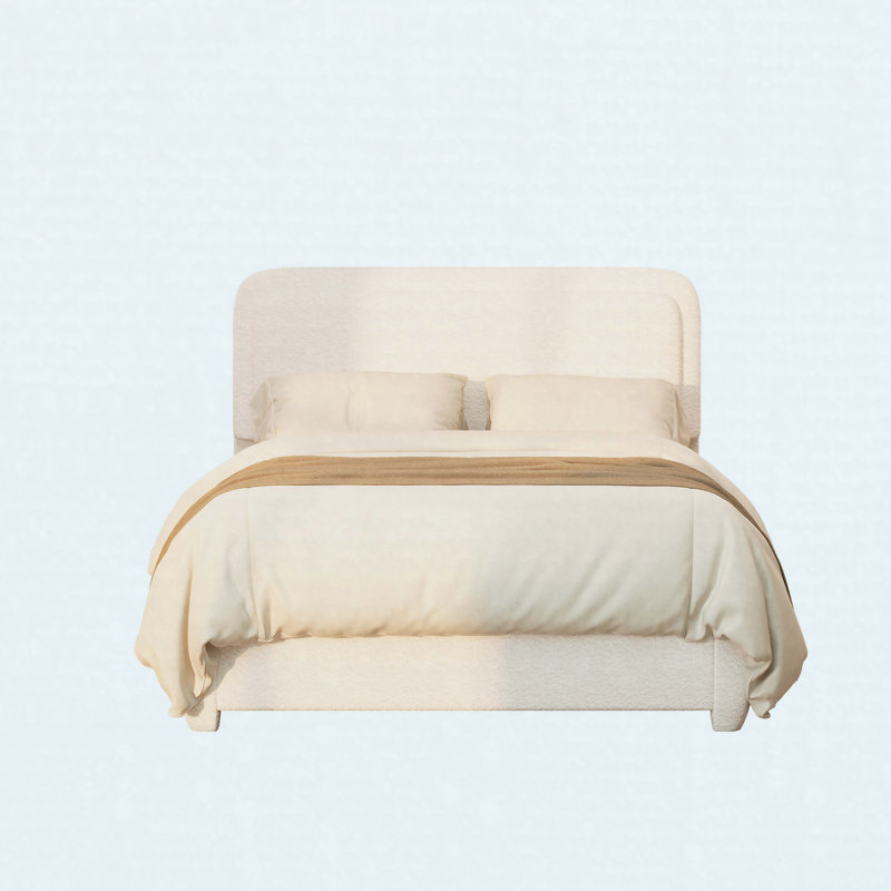 Structure de lit double avec tête de lit ajustable Boucle, lit plateforme moderne avec tête de lit courbée, Double