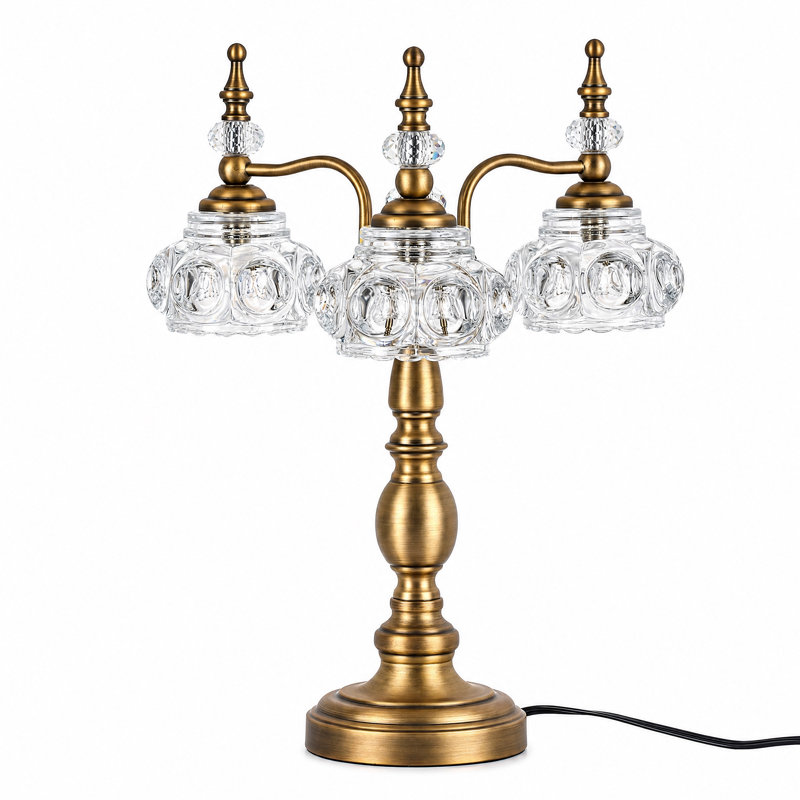 3‑Light Antique Brass Table Lamp