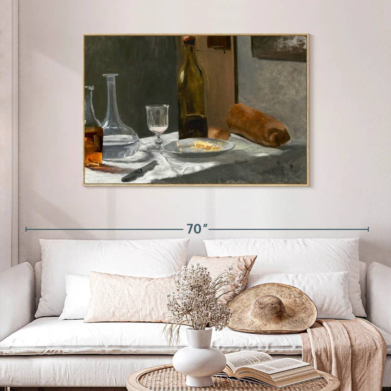 Nature morte avec carafe à pain et vin 1862-1863, Cadre flottant en bois naturel, 46 po x 31 po