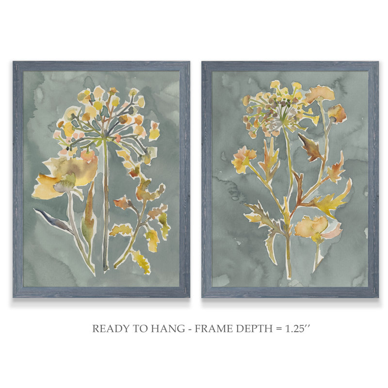 «Collection Florals I», ensemble de 2 reproductions d'art encadrées, H 20 po x l 16 po, Cadre ébène, Gris