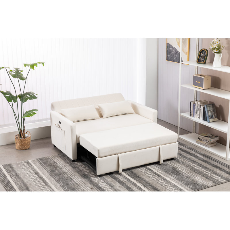 Kusilvak 58'' Velvet Sofa, Beige