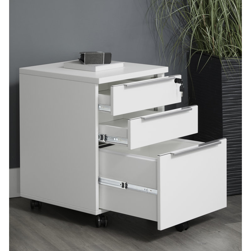 Classeur vertical mobile 3 tiroirs Maysey, Blanc / argent
