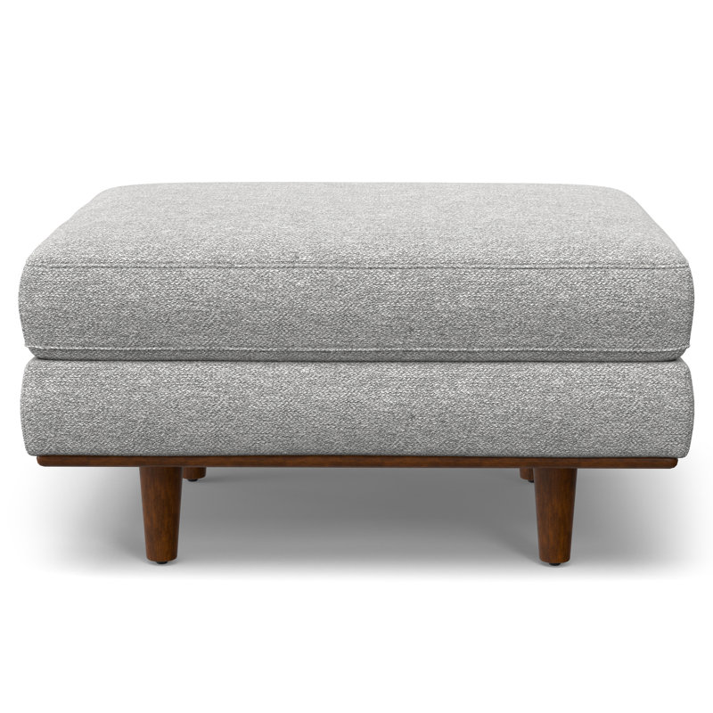 Morrison 33"W Upholstered Ottoman with Solid Wood Legs, Mist Gray Polyester 