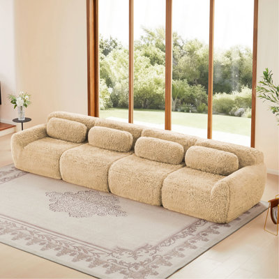 149'' Soft And Fluffy Plush Fabric,Boneless Sofa,32D High Density Sponge Ergonomic Design,Full-compression Vacuum Packaging,Free Combination Buckle Connection For Bedroom,Home Theater