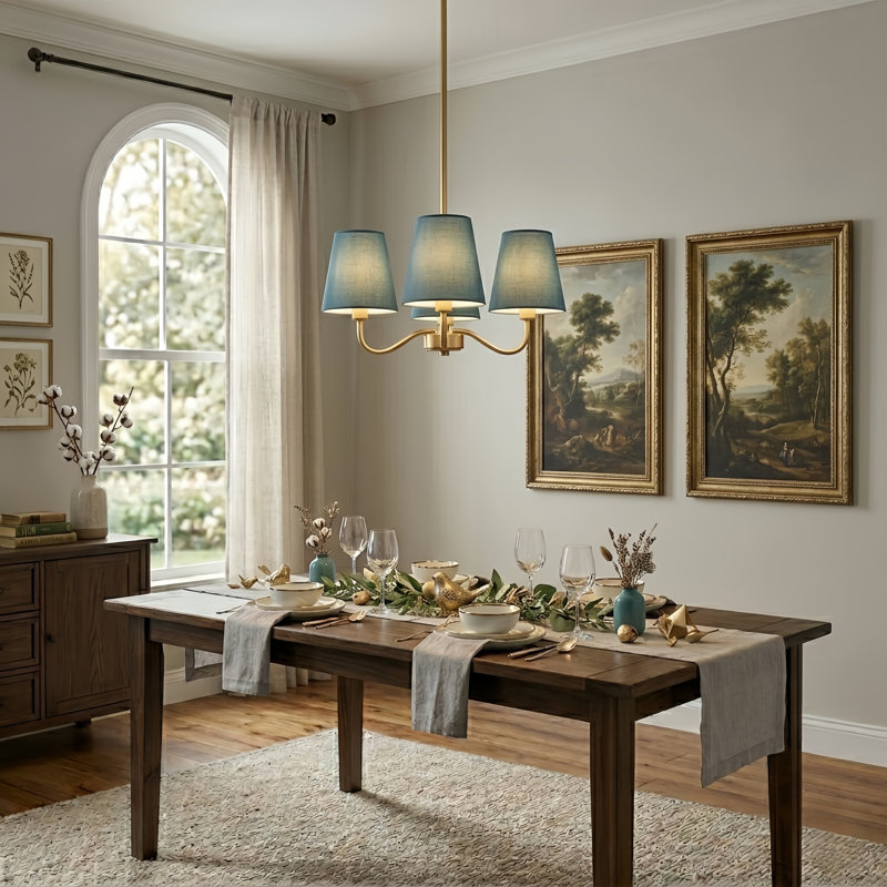 3-light 21"w Polished Brass Modern Spider Chandelier With Linen Shades For Dining Room Or Kitchen Island, Polished Brass