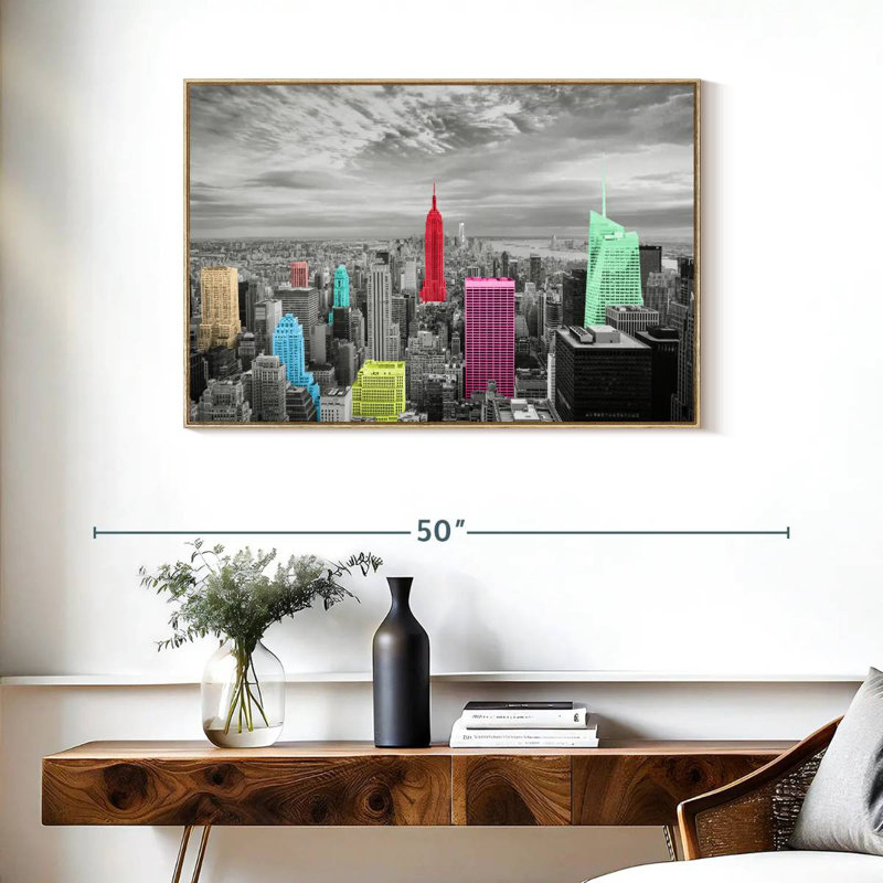 Manhattan Pop, Cadre flottant en bois naturel, 37 po x 25 po
