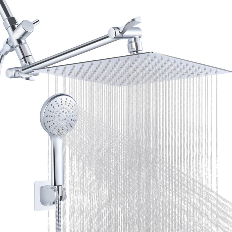 Pomme de douche double avec douchette combinée, pomme de douche à pluie haute pression 12 pouces, Chrome