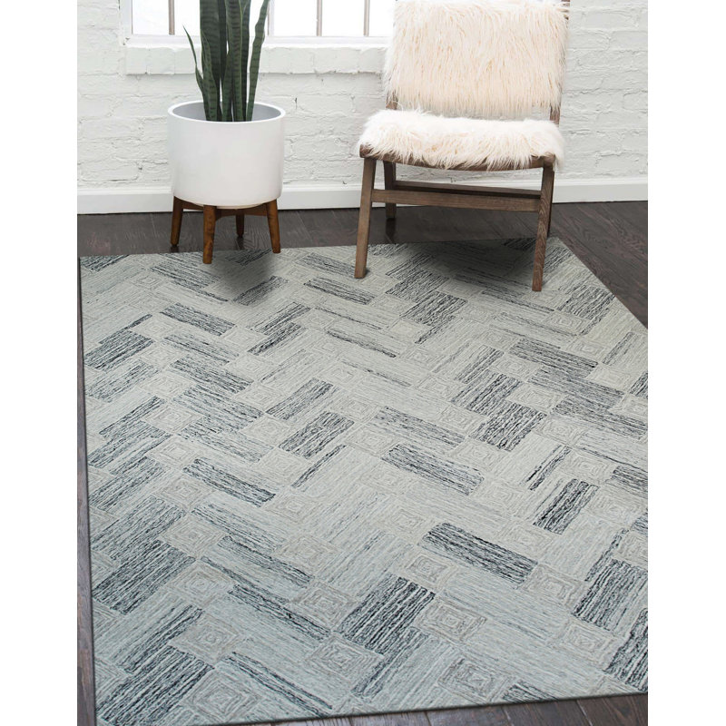 Tapis gris en laine touffeté à la main Jansen, Rectangle 8 pi x 10 pi