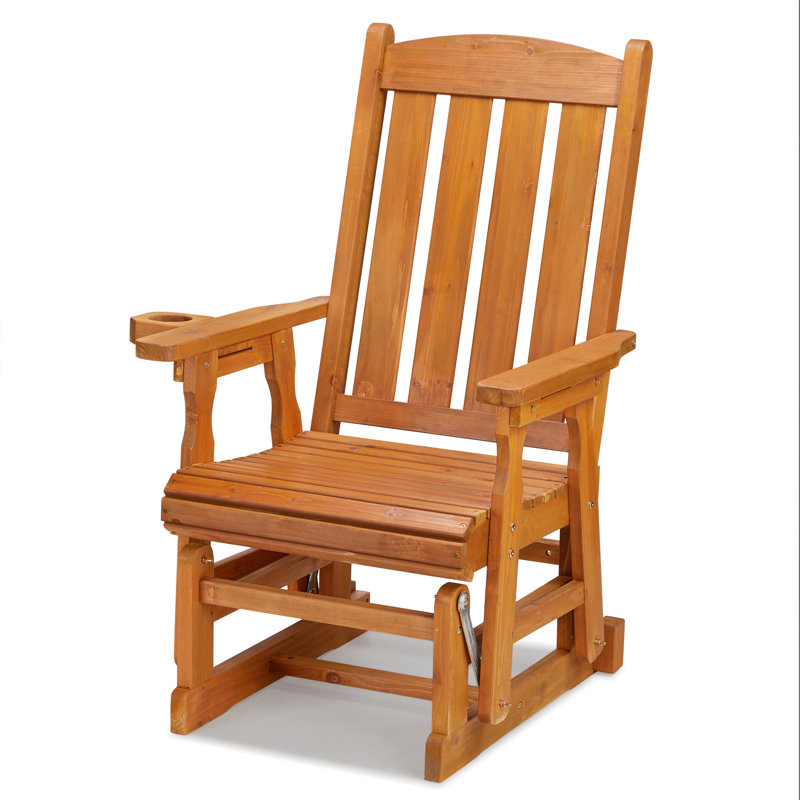 32 po Chaise de patio en bois massif avec porte-gobelet, Bois jaune moyen