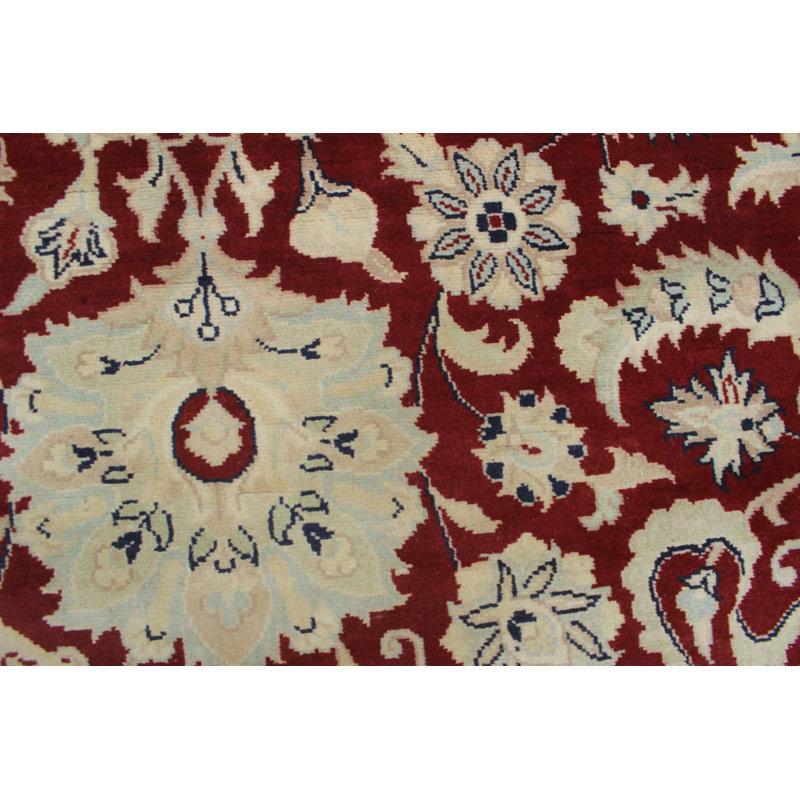 Tapis décoratif de laine ronde rouge/beige unique noué à la main de conception unique 10 pi Massimo