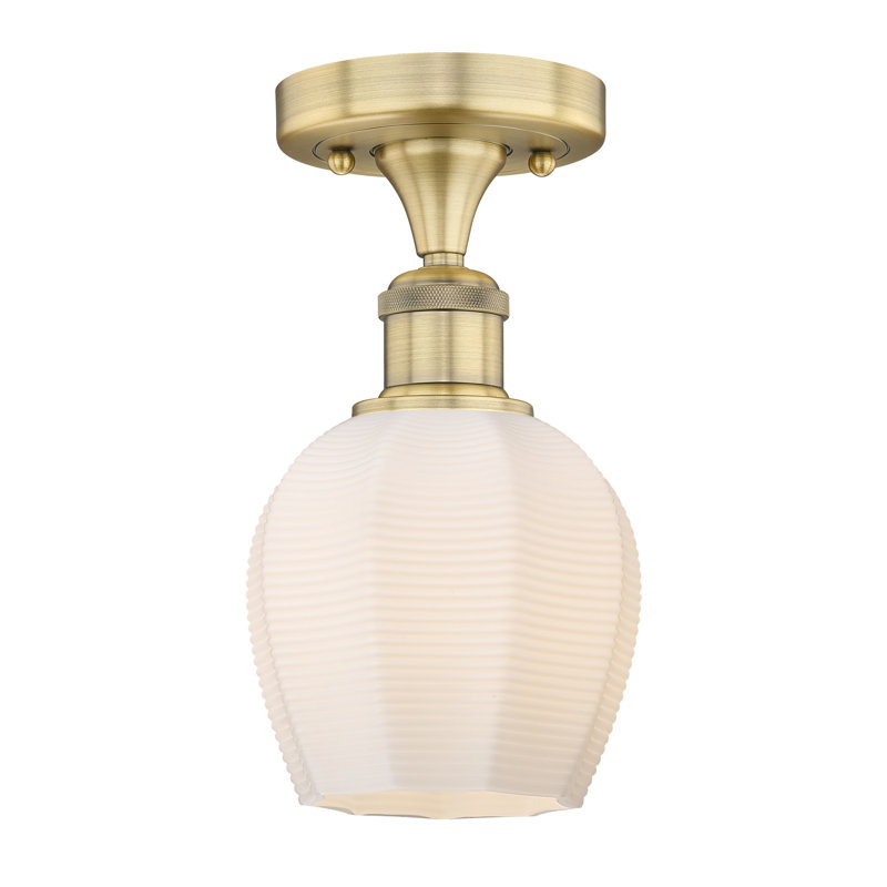 Plafonnier semi-encastré en verre Catie, Laiton brossé, Blanc mat