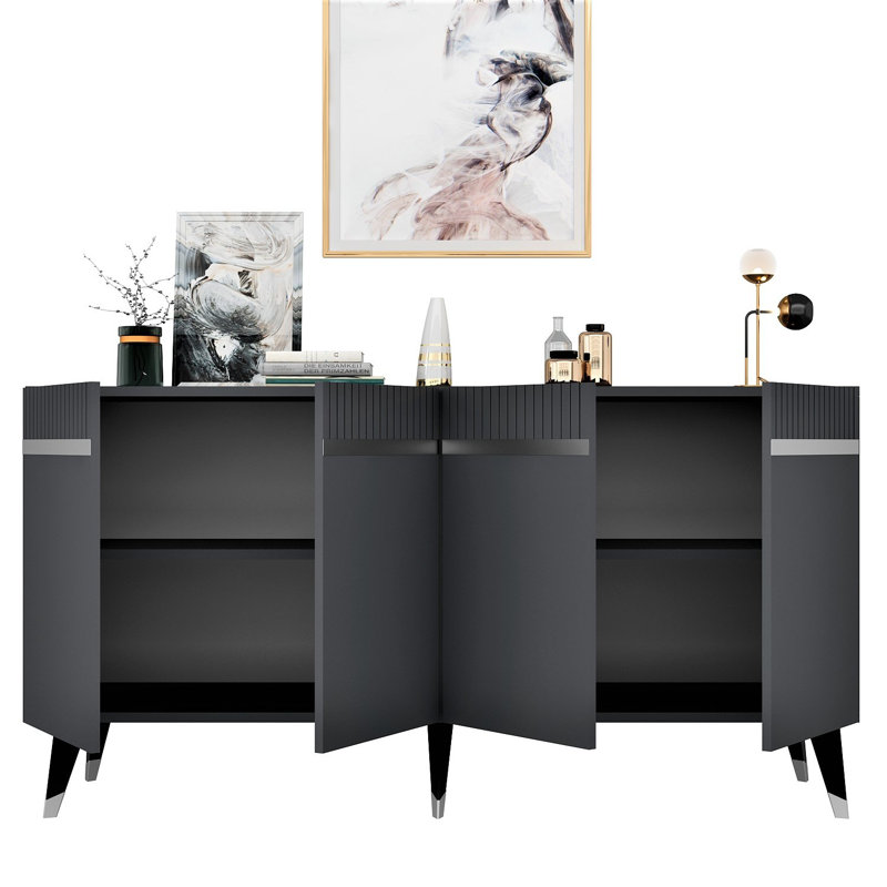 Modern Console Table, Anthracite & Silver, 100% Melamine Coated Particle Board, Thickness: 0.7 inches | Stylish & Functional Design, Perfect for Living Room or Entryway, Easy Assembly