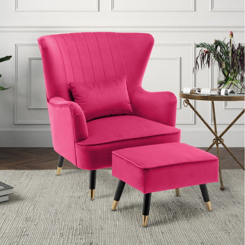 Ivanka 77Cm Wide Armchair and Ottoman, Pink