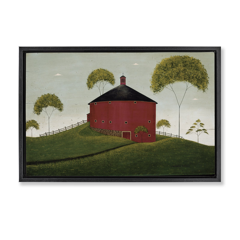 Toile flottante ronde grange en pâture, design par Warren Kimble, H 17 po x l 25 po, Cadre flottant noir de jais