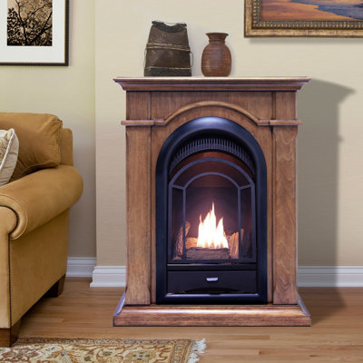 ProCom Dual Fuel Ventless Gas Fireplace System With Corner Combo Mantel - Toasted Almond Finish - 15,000 BTU