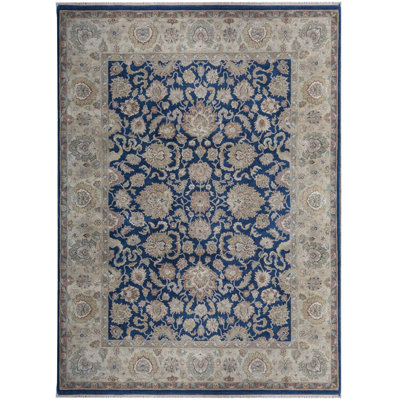 Tapis bleu et doré de haute qualité noué à la main