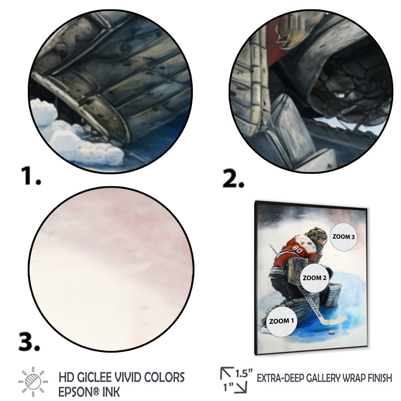 Hockey Gardien pendant le jeu I - Impression sur toile, H 32 po x l 16 po x P 1 po, Cadre photo noir