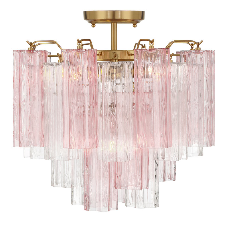 Wesham 4 Light Aged Brass Semi Flush Mount, Aged Brass, Pink