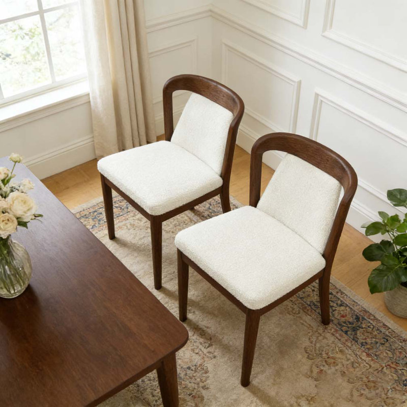Upholstered Backrest Armless Dining Chairs, Camel,Walnut