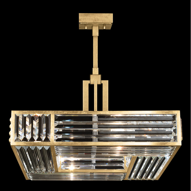 Lustre carré en cristal 25 po, Or