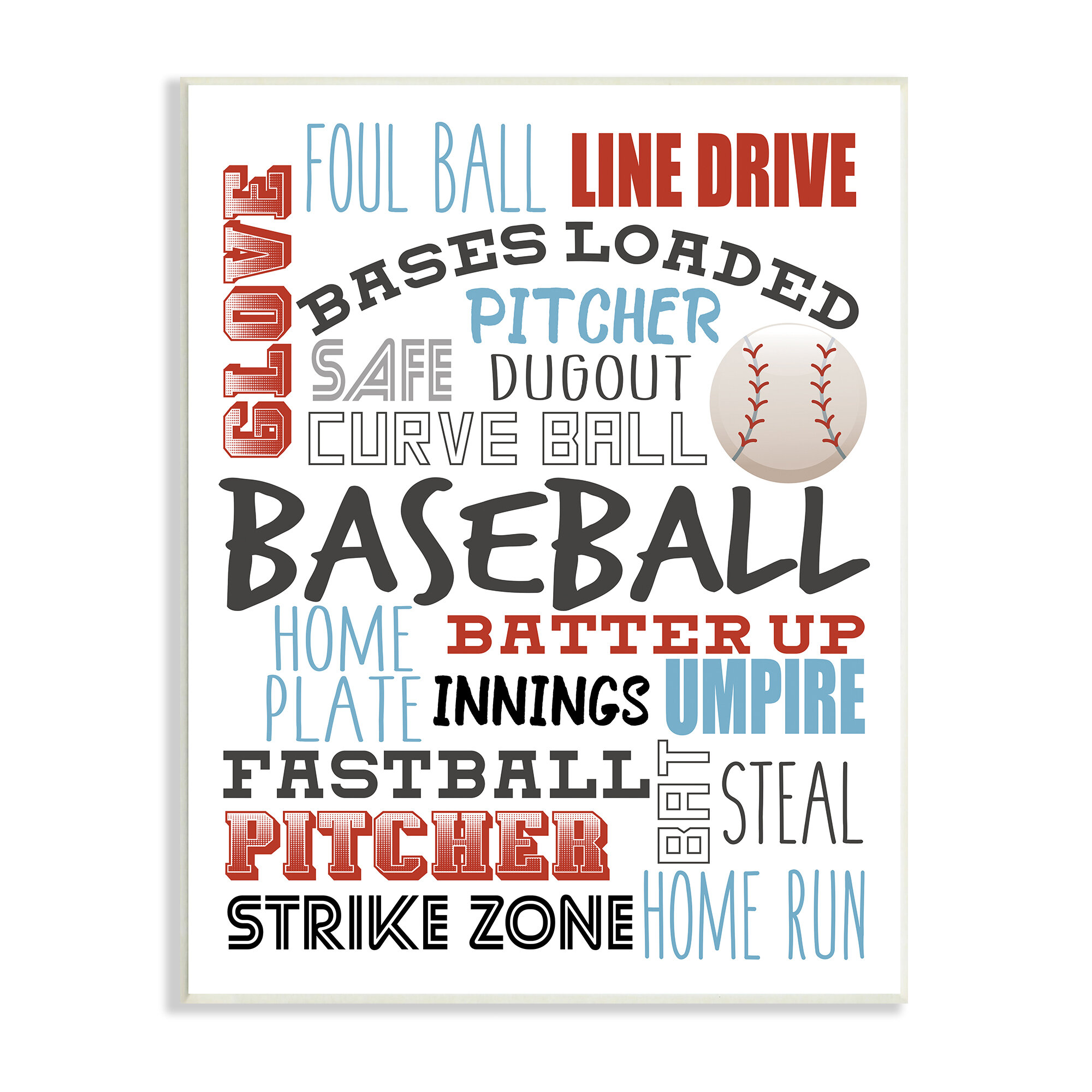 Stupell Industries Baseball Sports Terms Red Blue Kids' Hobby Framed by Kim  Allen Textual Art Wayfair