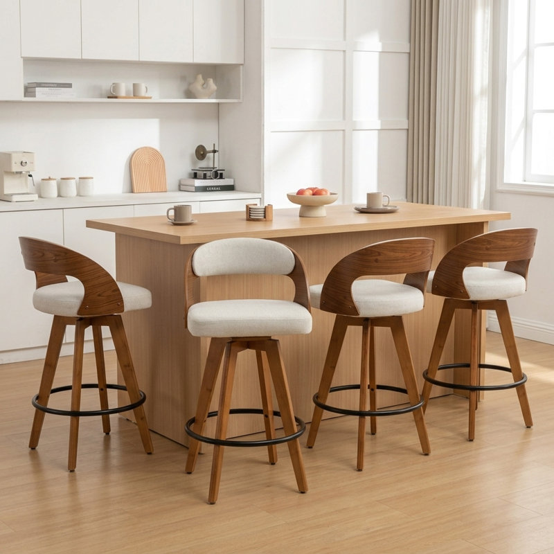 Humphery Modern Swivel Linen Stools (Set Of 4), Beige Linen, Bar Stool (30" Seat Height)