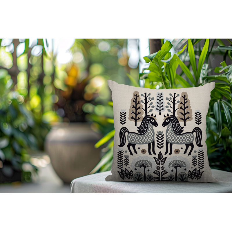Oreiller carré réversible intérieur / extérieur Stai Horse, Grey, Square 15"