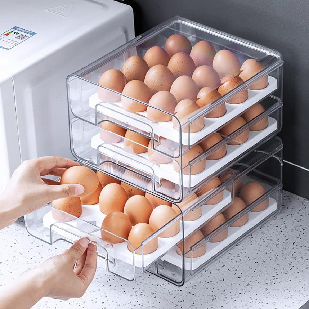 Rolling Egg Holder for Refrigerator, 36 Fresh Egg Container, 2 Layer Clear  Stackable Egg Holder, Egg Organizer Cartons & Egg Tray